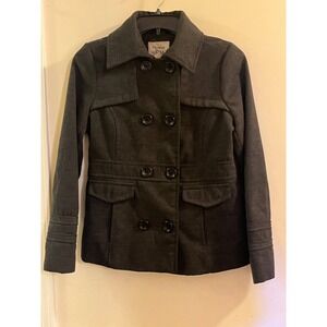 Maralyn & Me Peacoat Charcoal Women's Size L Gray/Black Wool Double Breasted